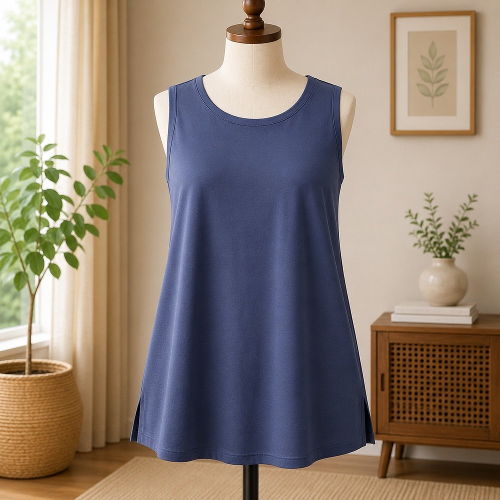 Brandis Tank Top Womens Medium Navy Blue Sleeveless Crew Neck Activewear Relaxed